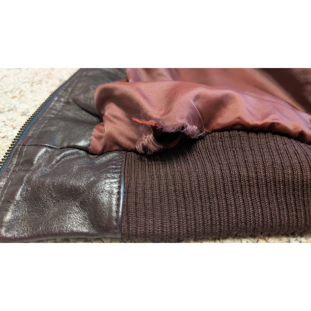 Members Only Black Leather Bomber Jacket with Brown Accents - Picture 10 of 11